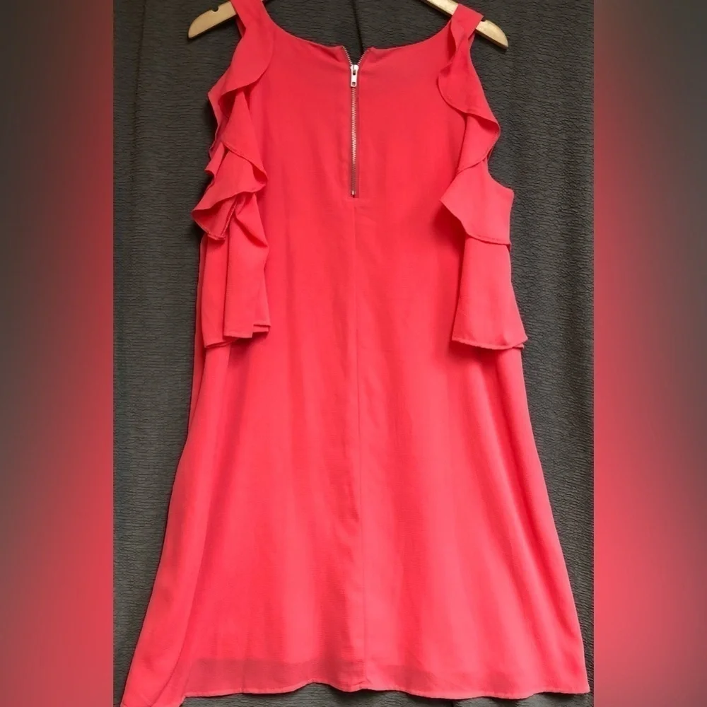 Umgee 1XL coral pink cold shoulder dress with bell sleeves zipper back